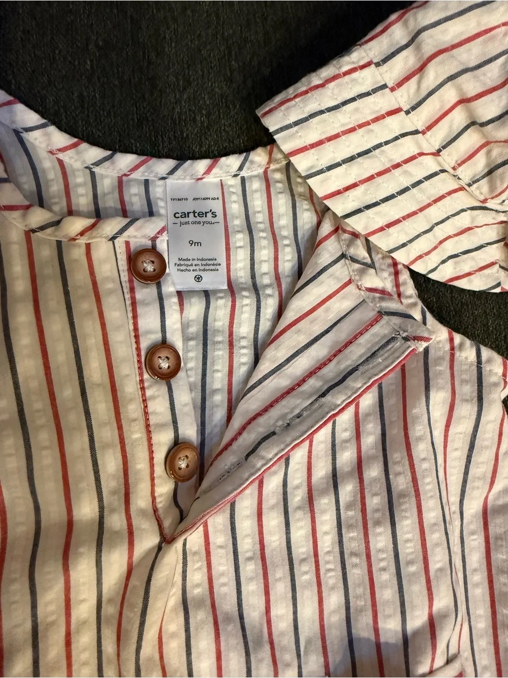 Carter's White Romper and Matching Striped Hat - Red & Blue